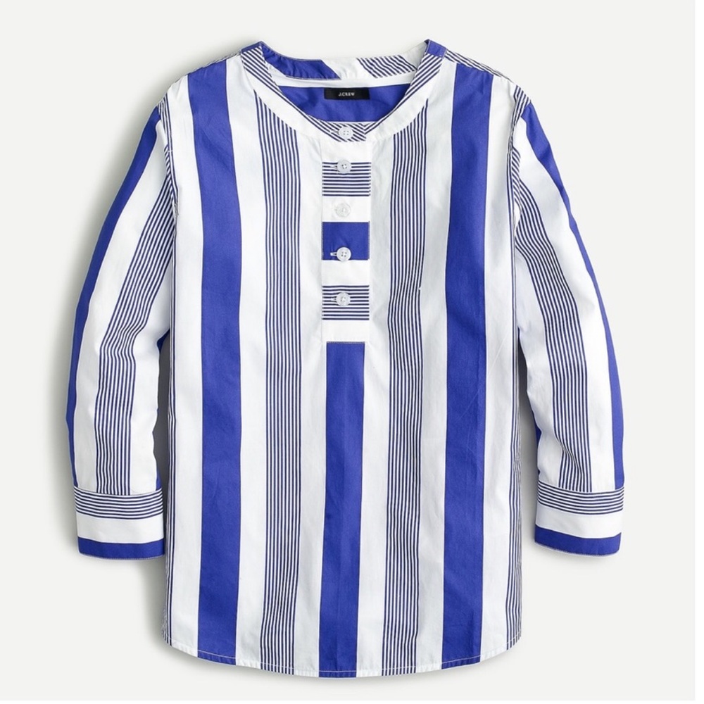 Button-front cotton poplin tunic in stripe